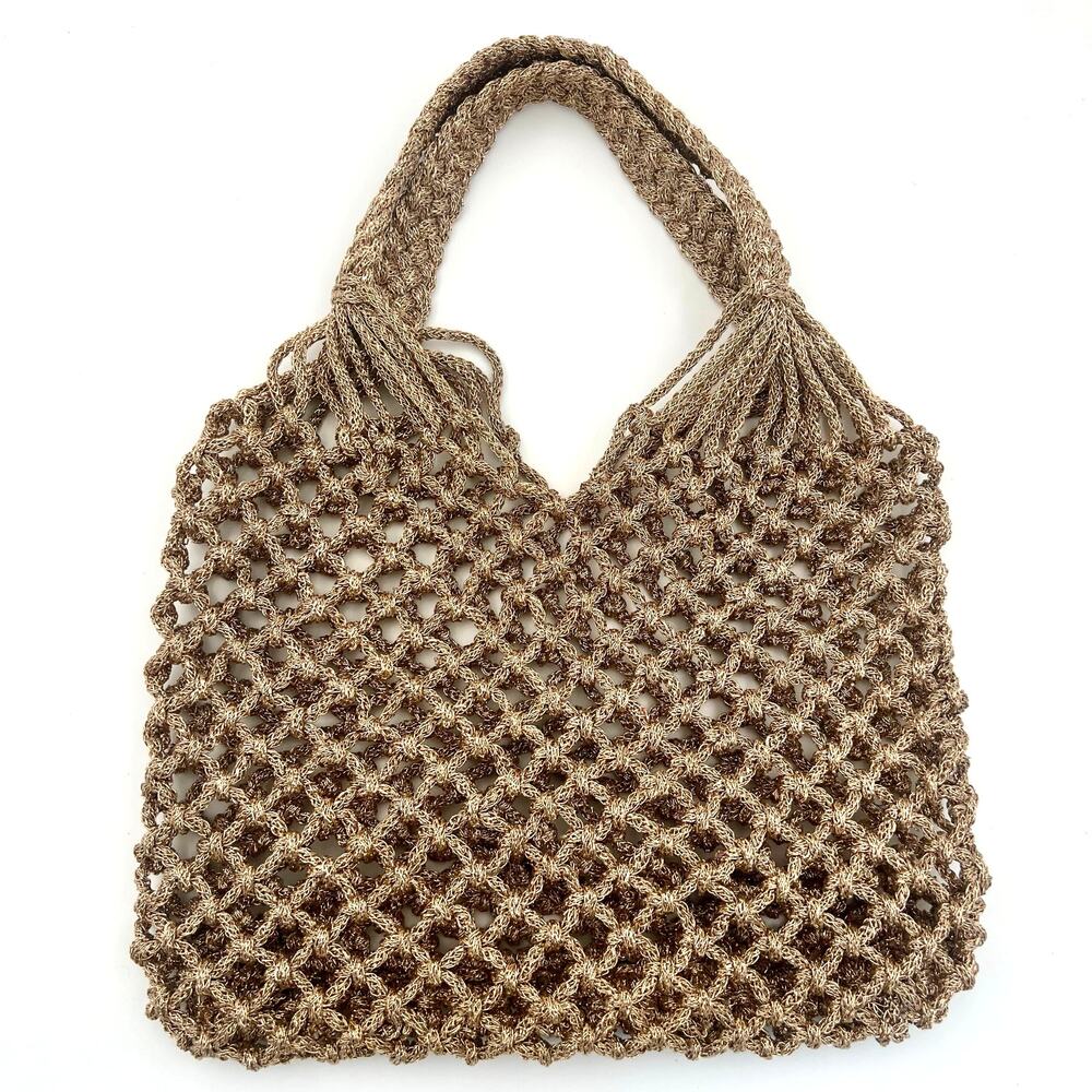 Sam Edelman Summer Hobo Woven Metallic Rose Gold Macrame Bag Braided Beach Purse
